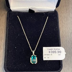 Kay Jewelers Lab-Created Emerald Necklace with Diamonds 10K Yellow Gold